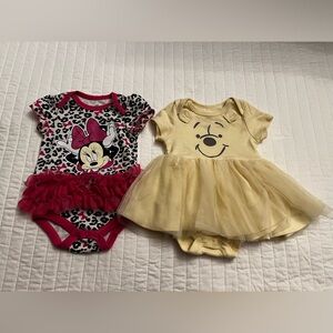 Disney baby onesies ruffles skirt Winnie the Pooh Minnie Mouse bundle